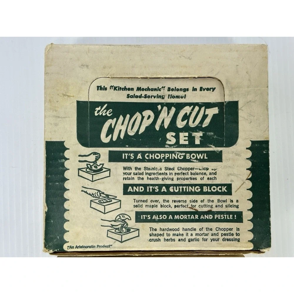 VINTAGE Chop N Cut Wood Cutting Set Bowl & Chopper Hinde &‎ Dauch Hoboken USA
